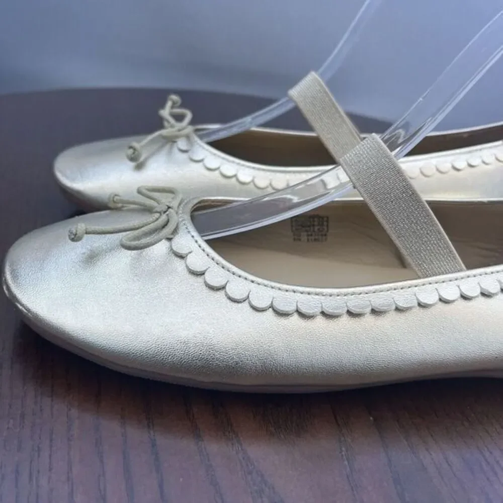 MiniBoden Ballet Flat Shoes Girls 5.5 / 38 Gold Leather Comfort Slip‎ On C1490